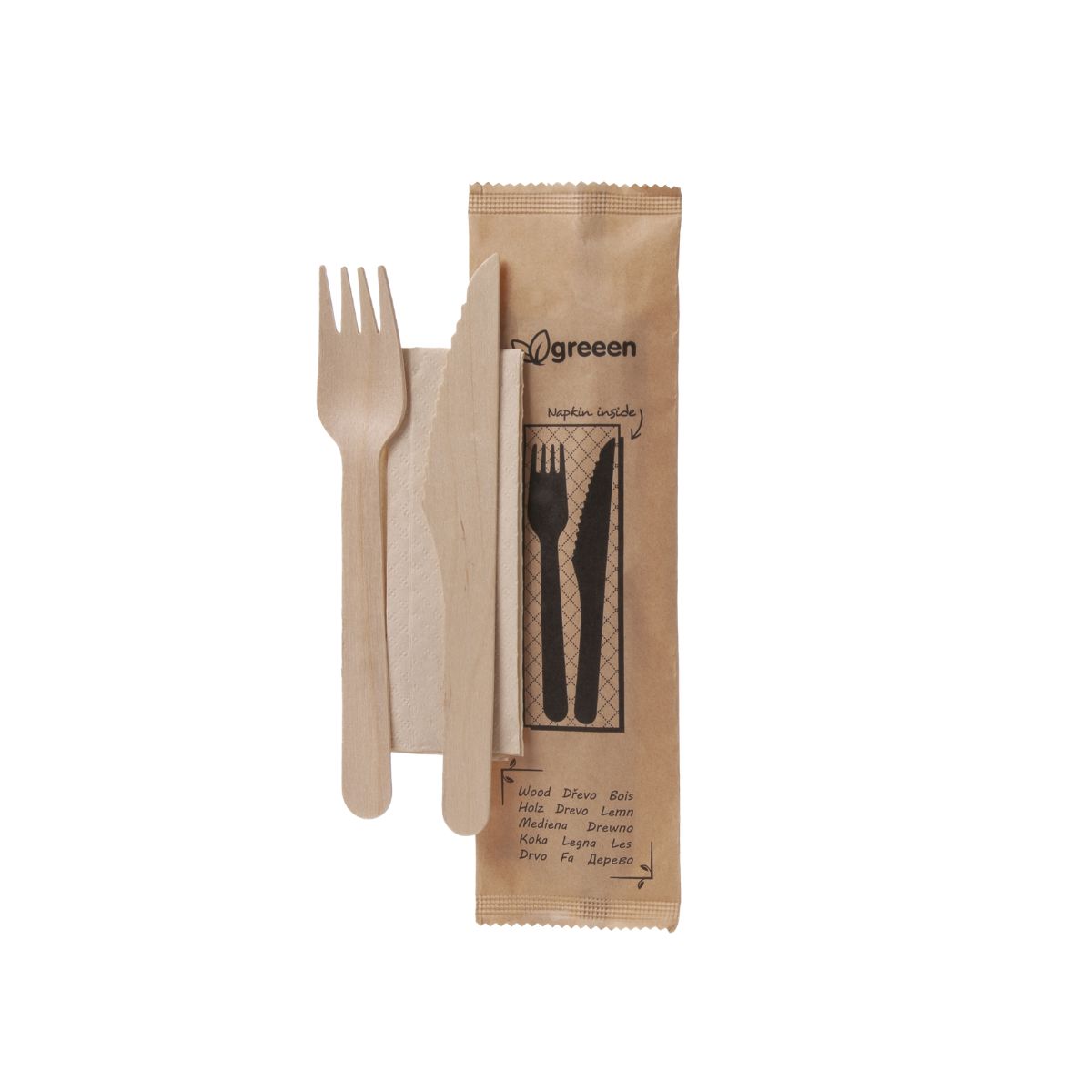 Holz Besteck Set Messer, Gabel und Serviette