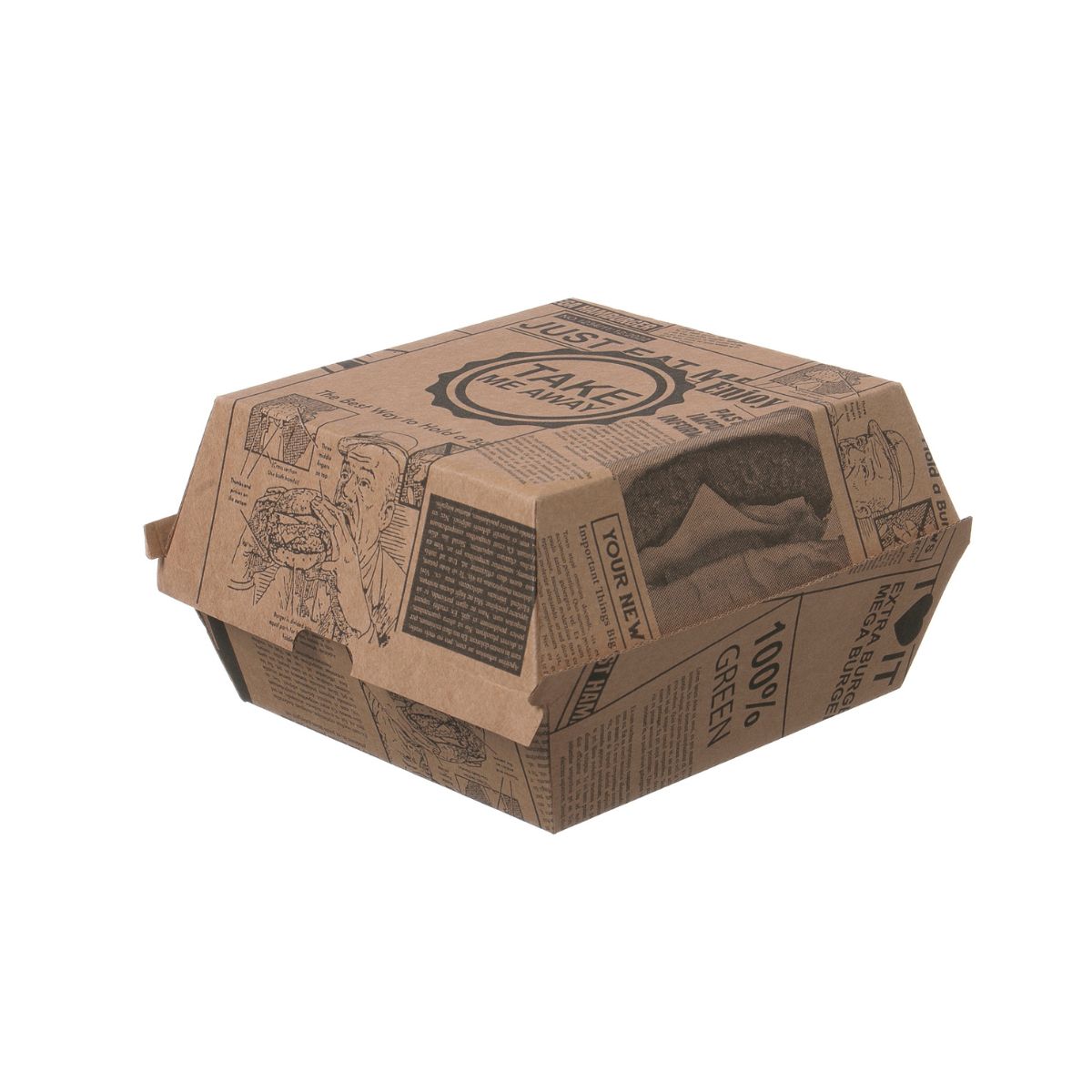 Hamburger Box 130x130x90mm "Take me" | Wellpappe