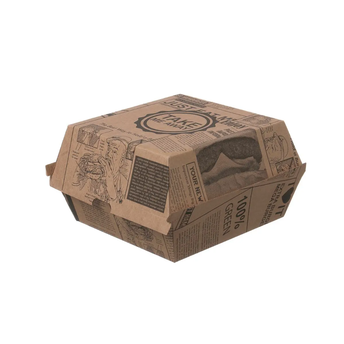 Hamburger Box 130x130x90mm "Take me" | Wellpappe
