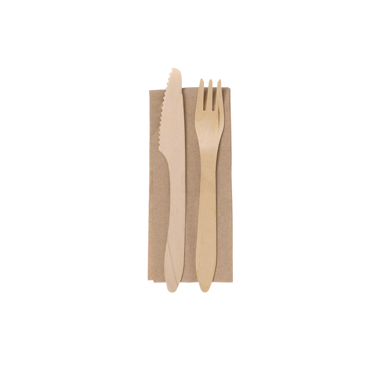 Holz Besteck Set aus Messer, Gabel und Serviette