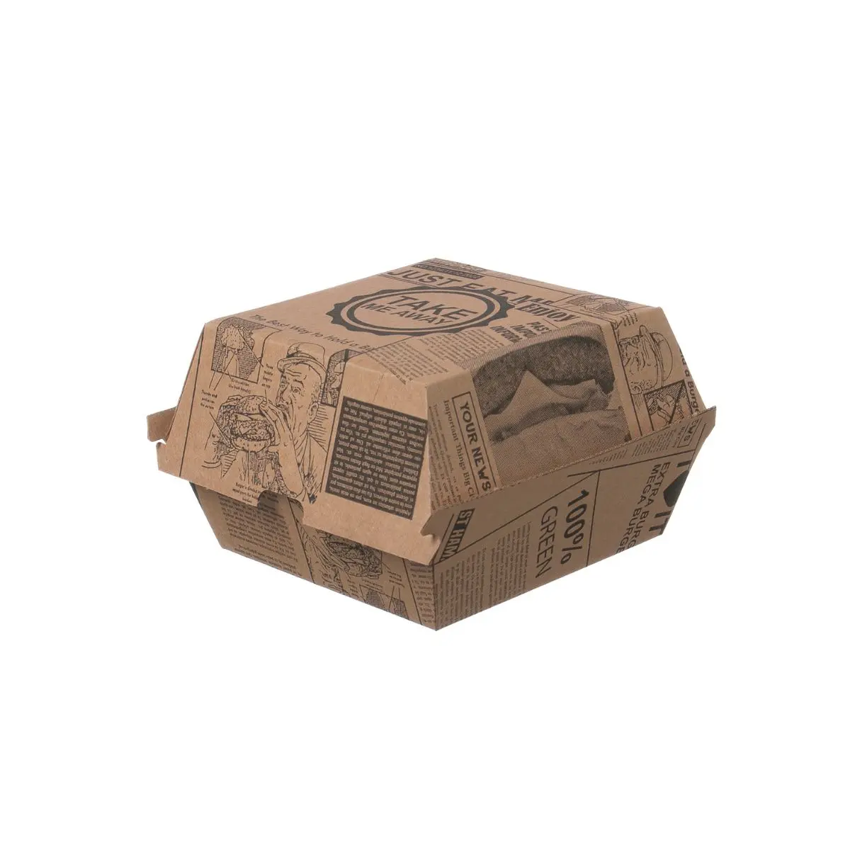 Hamburger Box 115x115x90mm "Take me" | Wellpappe