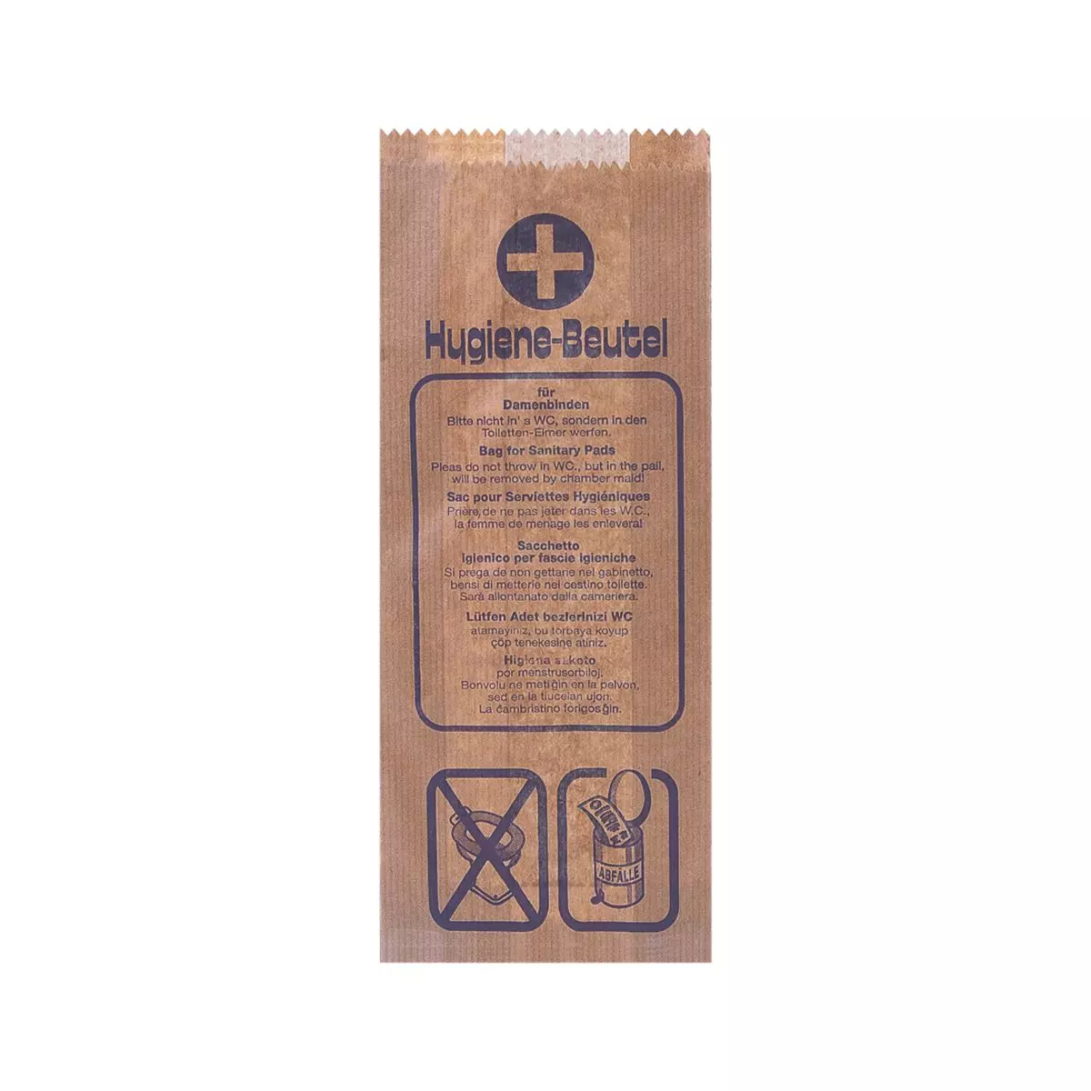 Hygienebeutel Braun 11+6x28cm mit Aufdruck