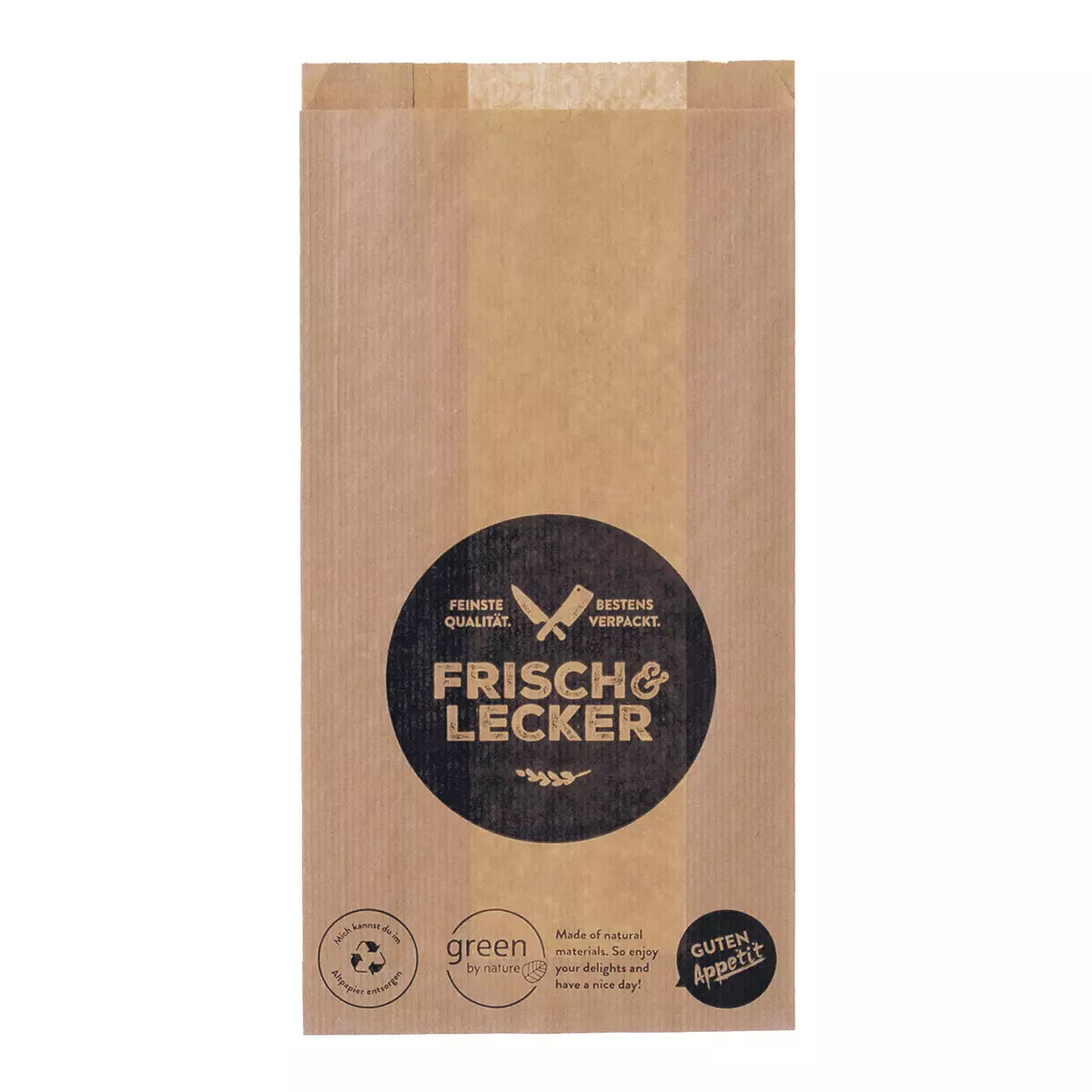 Fleischerbeutel 16+6x28cm Braun "Frisch & Lecker"